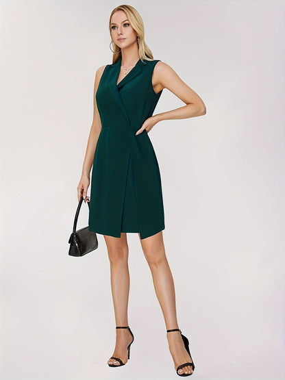 LLstyle Solid Color Lapel Neck Dress