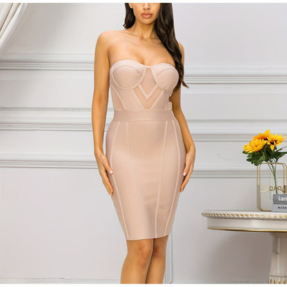 LLstyle Contrast Mesh Bodycon Tube Dress