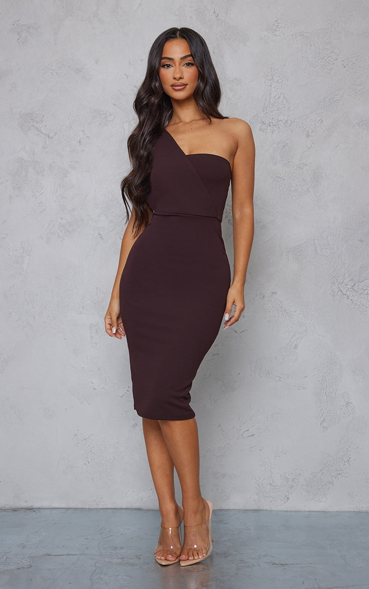 LLstyle- Khaki One Shoulder Drape Midi Dress