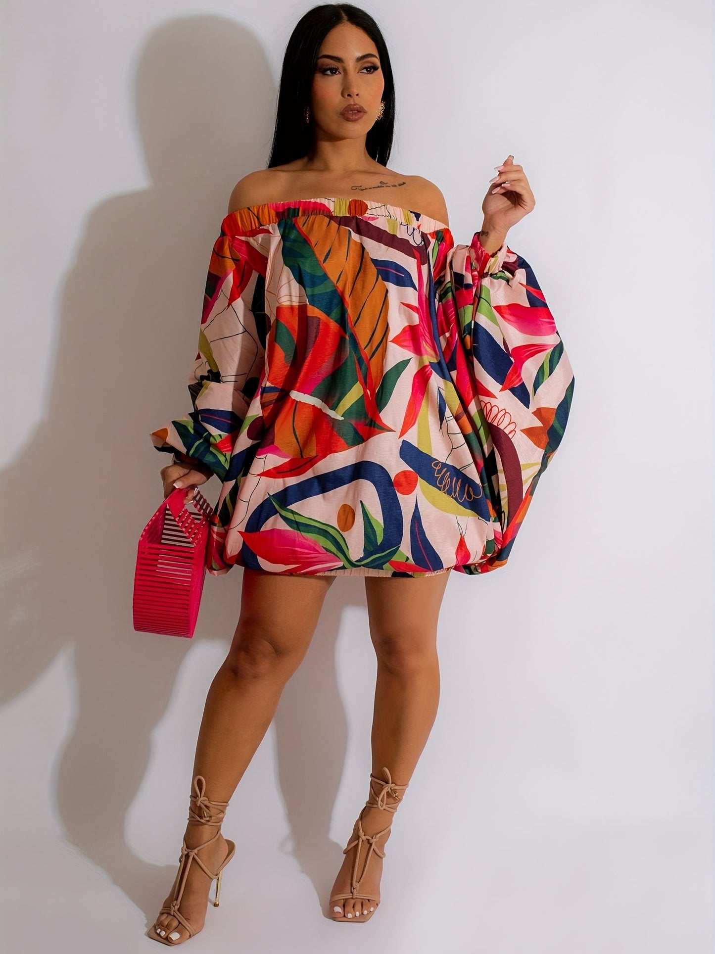 LLstyle Graphic Print Off Shoulder Dress