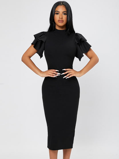 LLstyle- Neck Butterfly Sleeve Split Back Dress