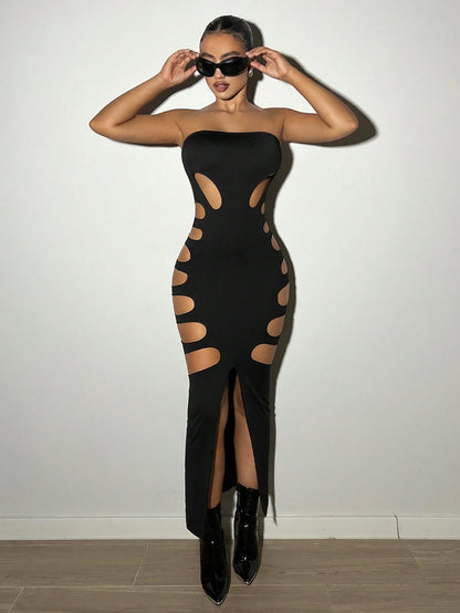 LLstyle Cut Out Split Thigh Tube Bodycon Dress