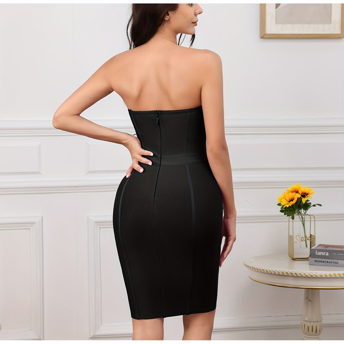 LLstyle Contrast Mesh Bodycon Tube Dress