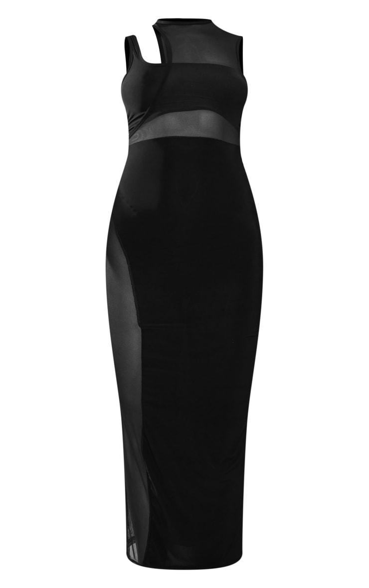 LLstyle- Black Slinky Mesh Insert Racer Midaxi Dress