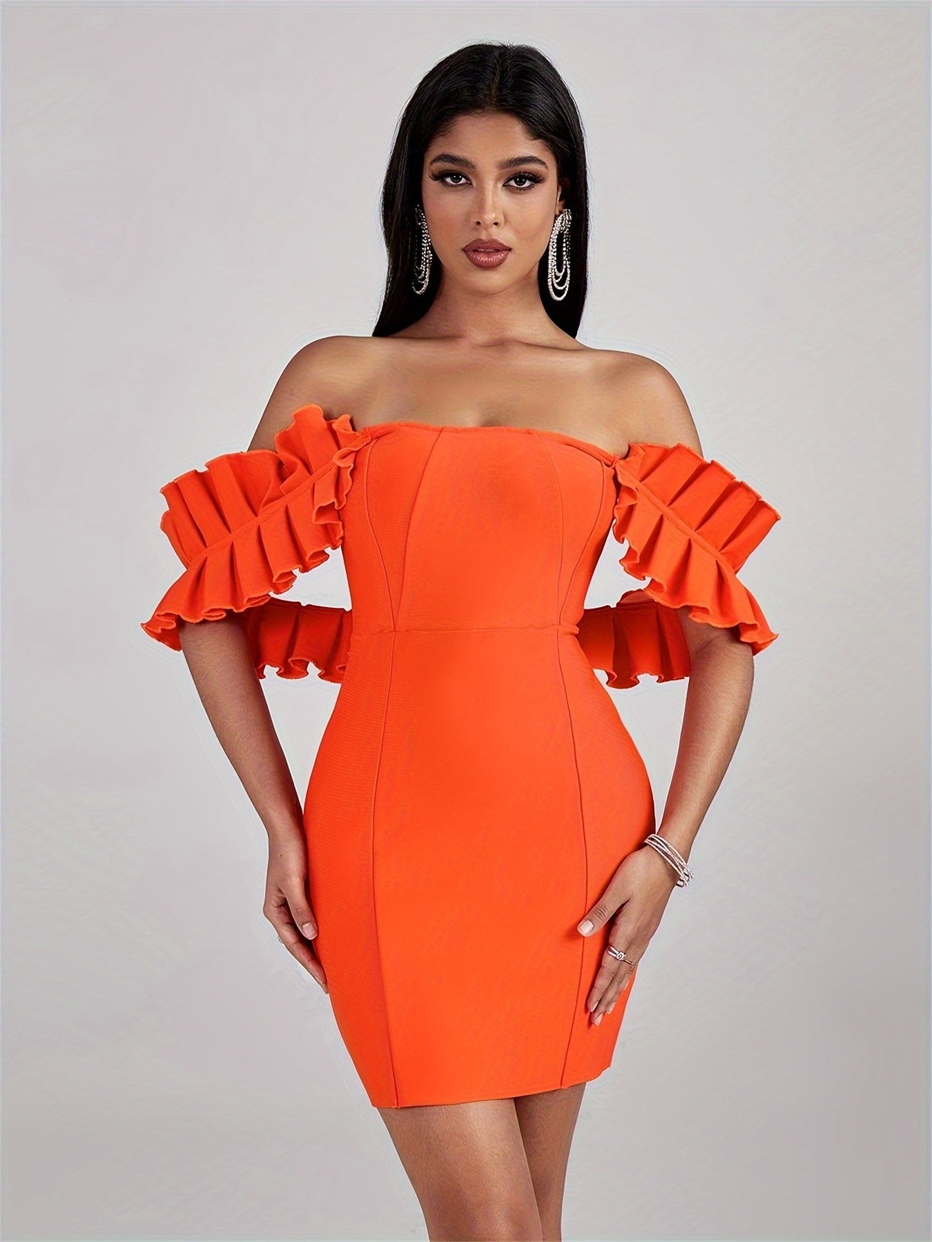 LLstyle Ruffle Decor Off-shoulder Bodycon Dress