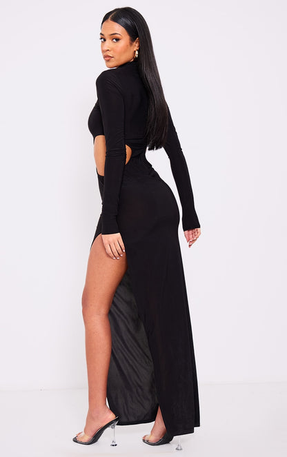 LLstyle Tall Black Cut Out Detail Slinky Maxi Dress