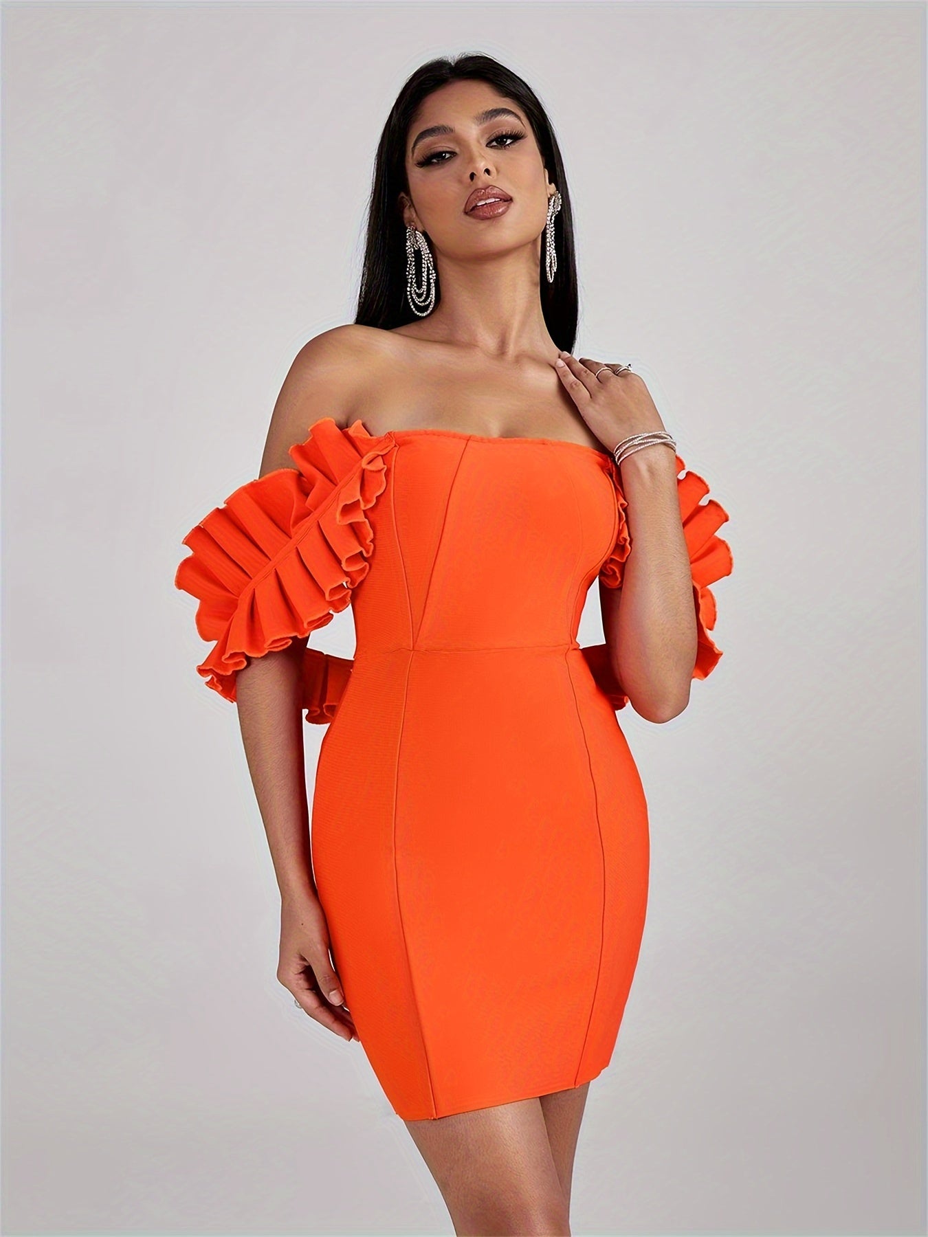 LLstyle Ruffle Decor Off-shoulder Bodycon Dress