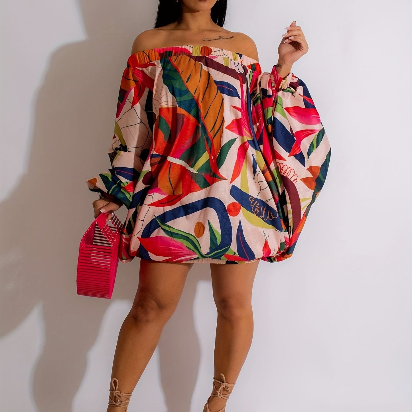 LLstyle Graphic Print Off Shoulder Dress