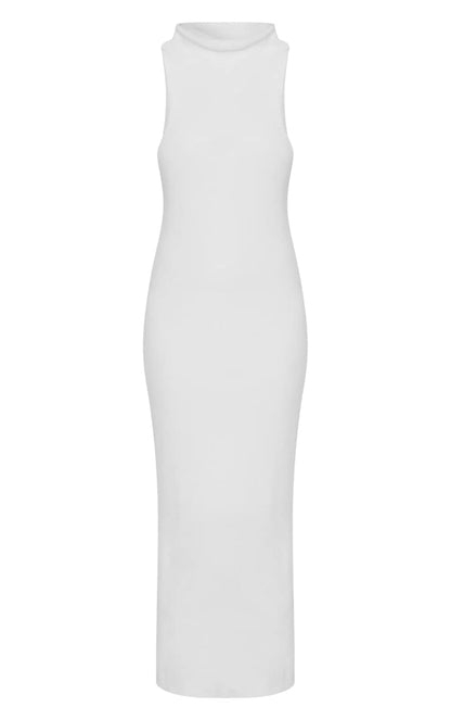 LLstyle-  White Funnel Neck Super Soft Knit Maxi Dress