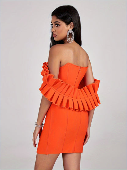 LLstyle Ruffle Decor Off-shoulder Bodycon Dress