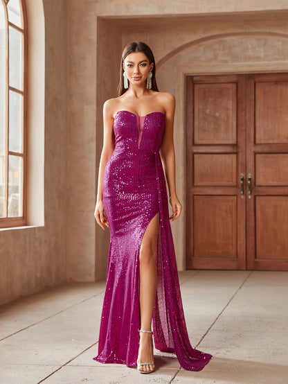 LLstyle Sequined Split Tube Dress