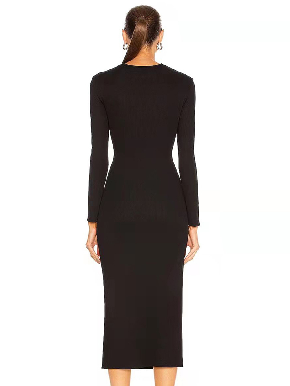 Black Long Sleeve Bodycon Midi Dress