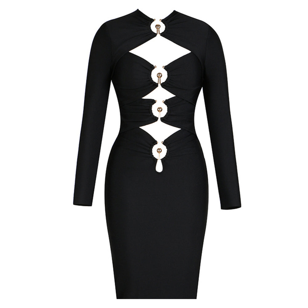 Black Long Sleeve Bodycon Midi Dress