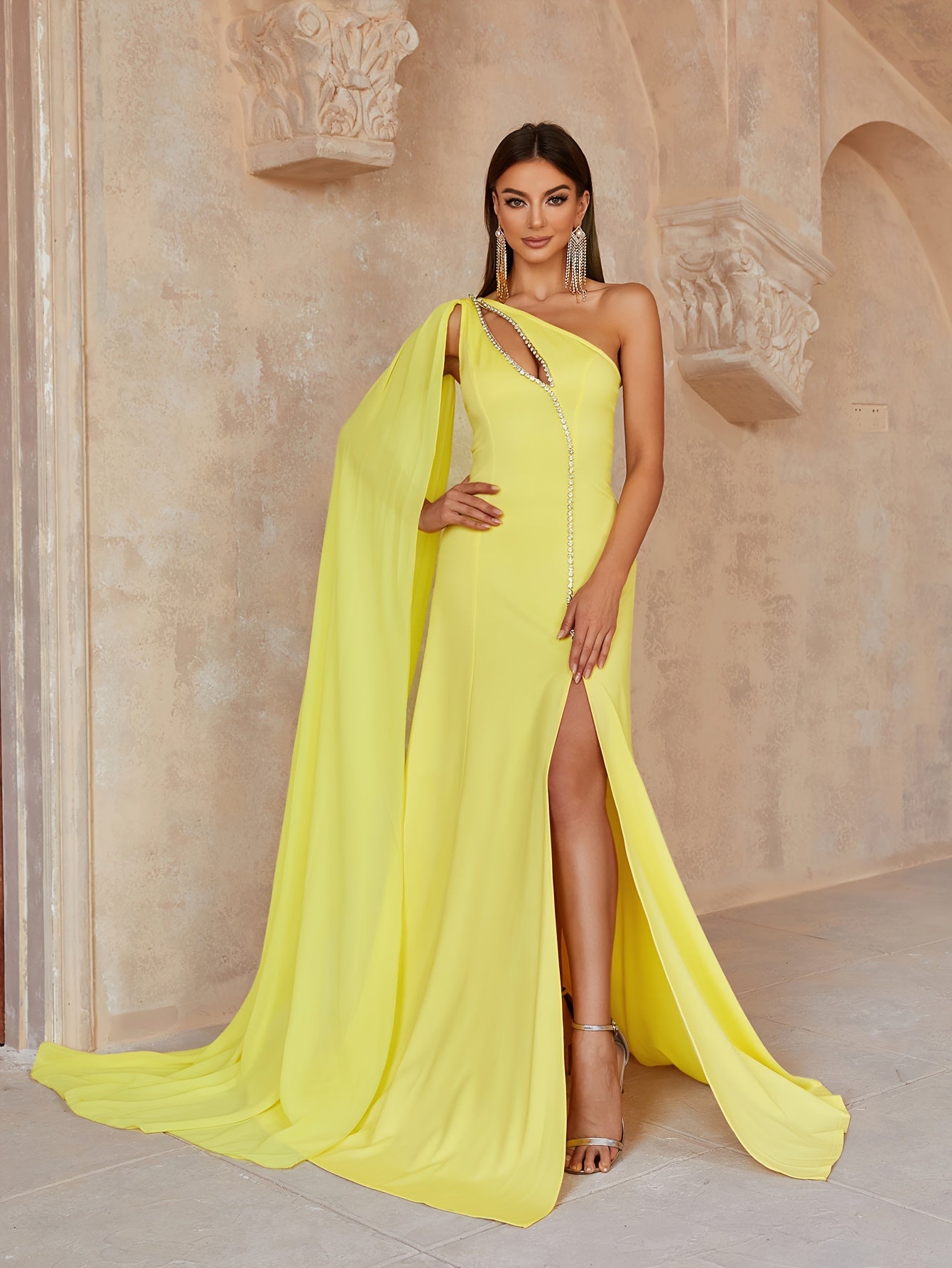 LLstyle Cutout One Shoulder Draped Dress