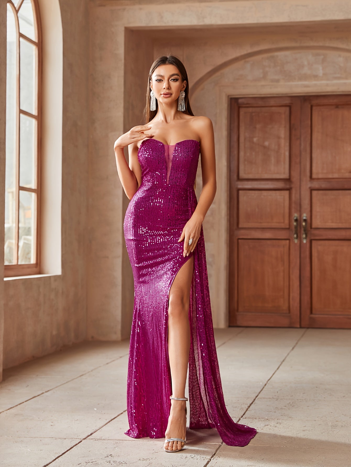 LLstyle Sequined Split Tube Dress