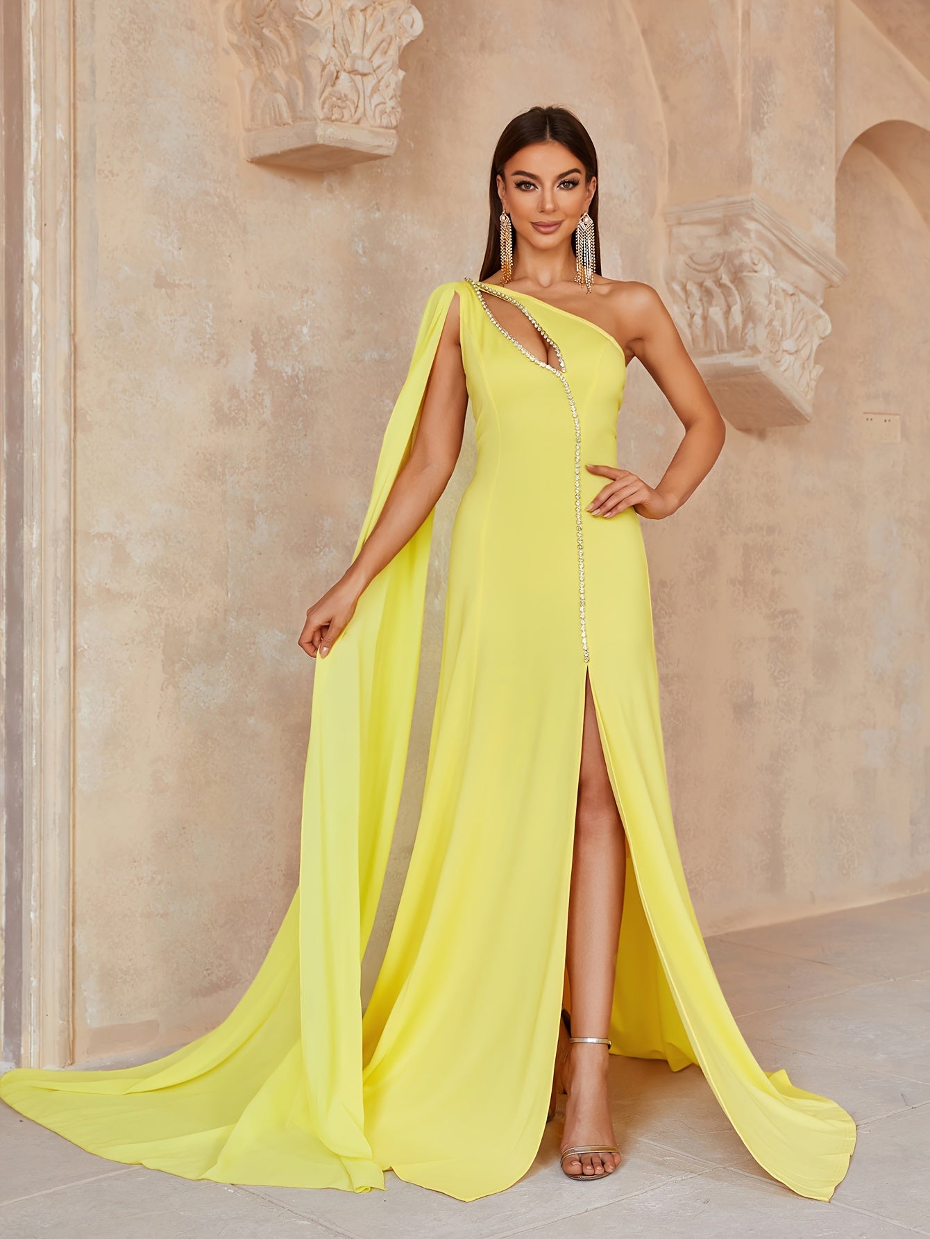 LLstyle Cutout One Shoulder Draped Dress