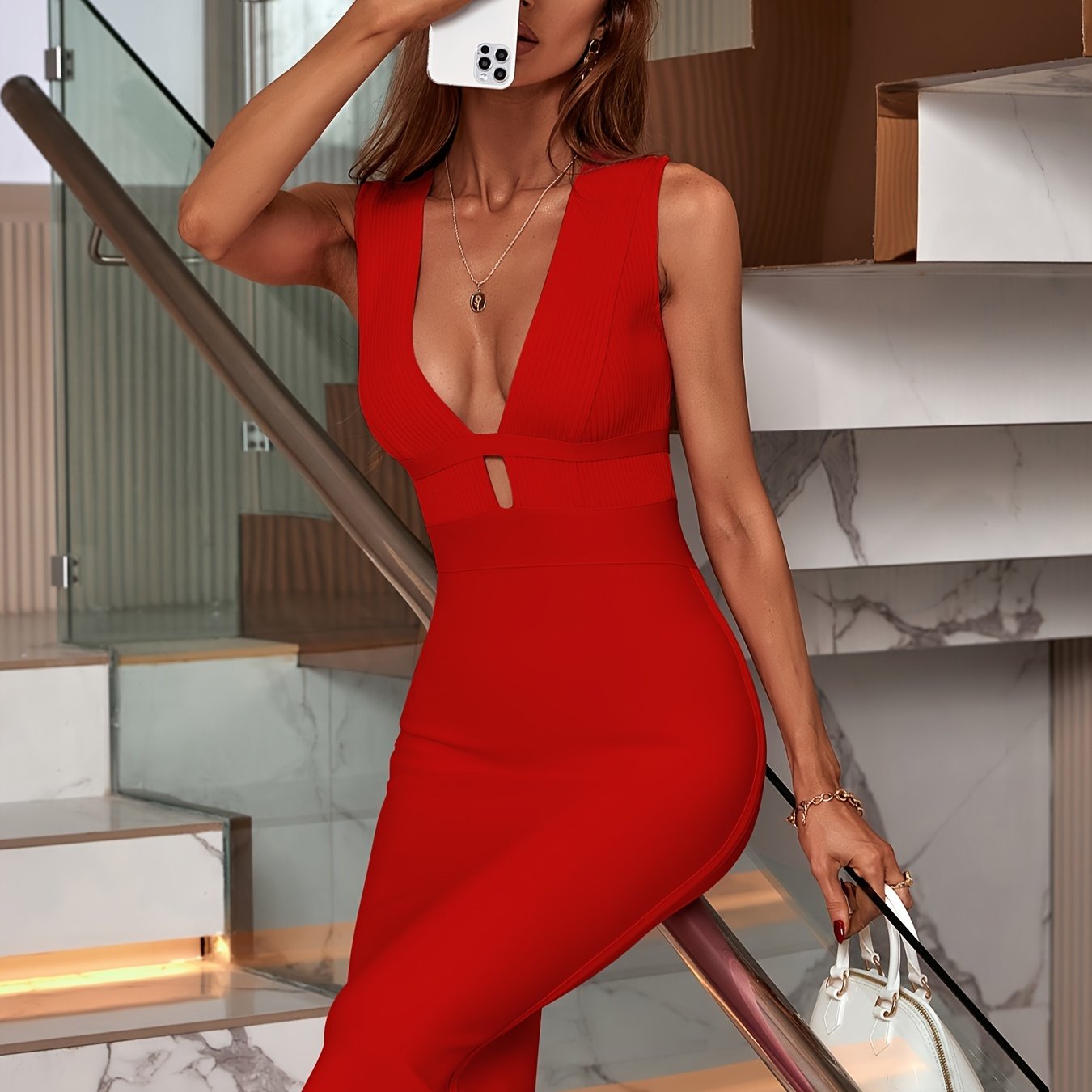 LLstyle Plunging Backless Solid Dress