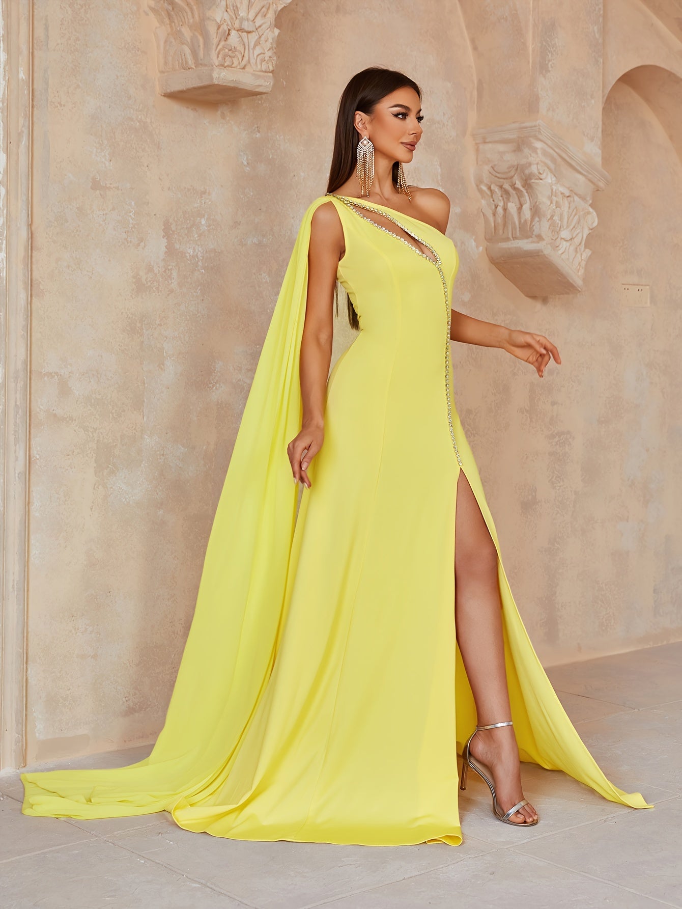 LLstyle Cutout One Shoulder Draped Dress