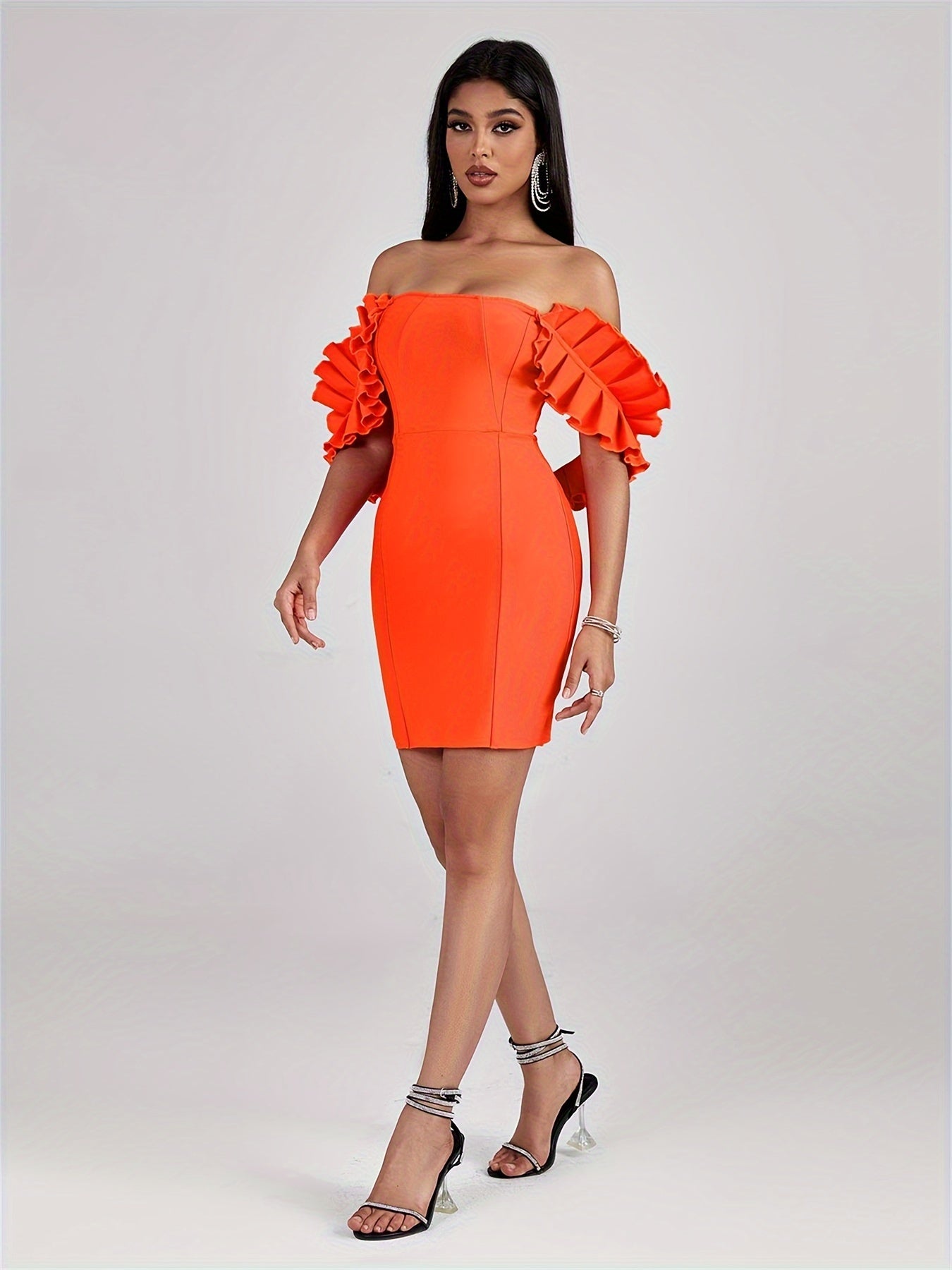 LLstyle Ruffle Decor Off-shoulder Bodycon Dress